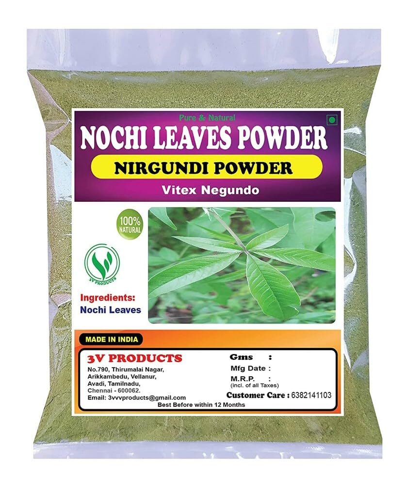 3V PRODUCTS Nochi Leaves Powder 150Gm | Nirgundi leaves | Vitex Negundo | Sambhalu | Chaste Tree 100% Natural for Health Benefits