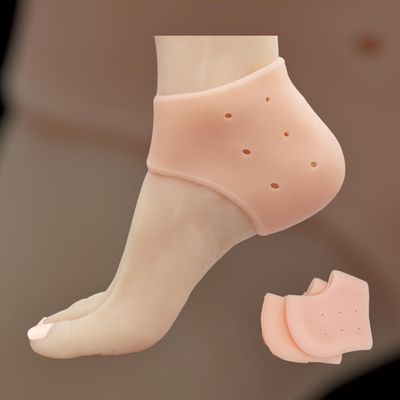 Silicone Gel Heel Pad Socks for Pain Relief | Heel Swelling Pain Relief | Anti Crack Moisturizing Socks for Dry Hard Cracked Ankles | Man and Women Gel Heel Protectors Free Size (Beige)