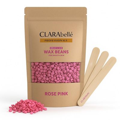 CLARAbelle Professional Rose Pink Hard Wax Beans for Women | Stripless & Painless Hair Removal | Upper Lips, Face, Arms, Legs, Bikini & Full Body | Coarse Hair | Smooth Skin (800g)
