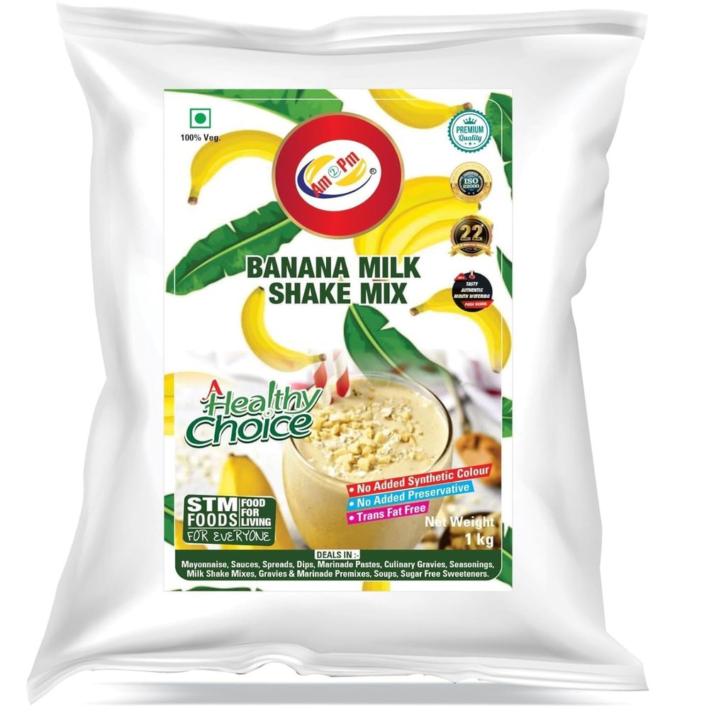 Am 2 Pm - Banana Milkshake Mix - 1 Kg | 100% Veg | Flavoured Milk shake Premix Powder | Instant Premix Drink Smooth and Velvety Milkshake Powder | Easy to Make Classic Drink (Banana Milk Shake Mix)