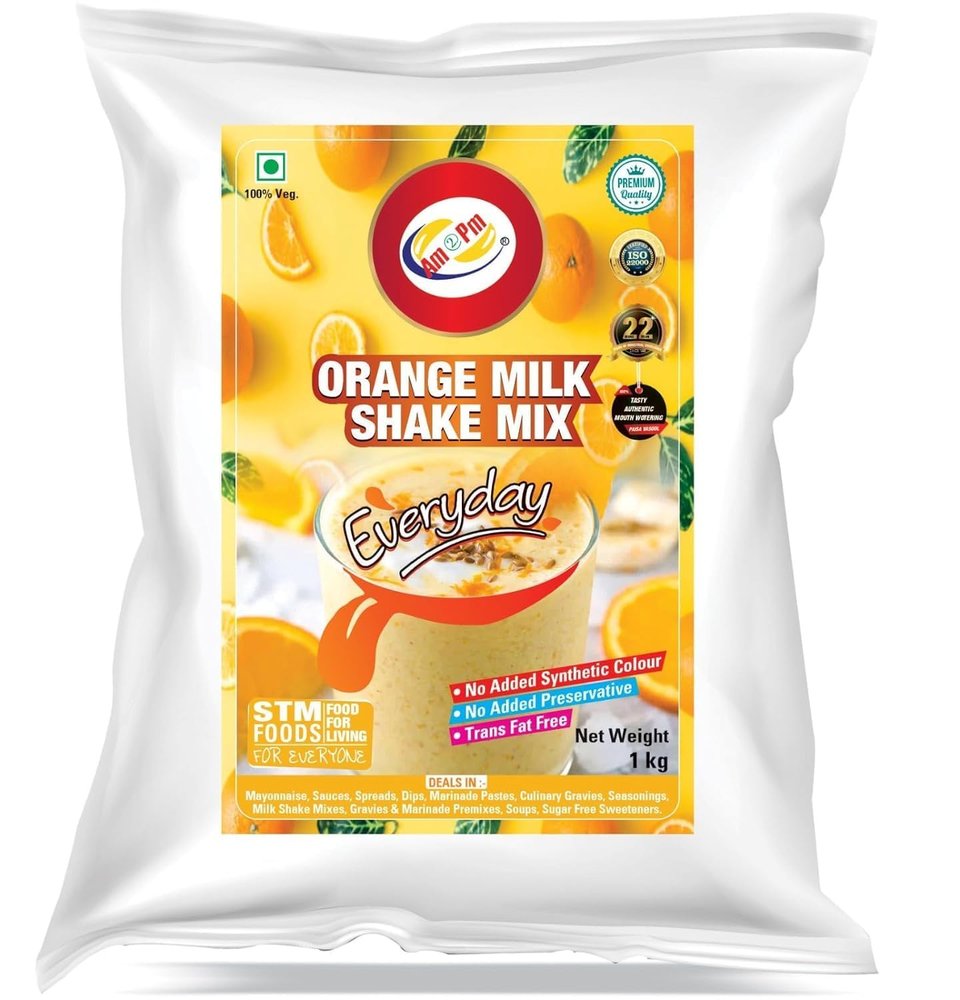 Am 2 Pm - Premium Silky Smoothy Milkshake Mix - 1 Kg | 100% Veg | Flavoured Milk shake Premix Powder | Instant Premix Drink Smooth and Velvety Milkshake Powder | Easy to Make Classic Drink (Pack of 1, Orange Milk Shake Mix)