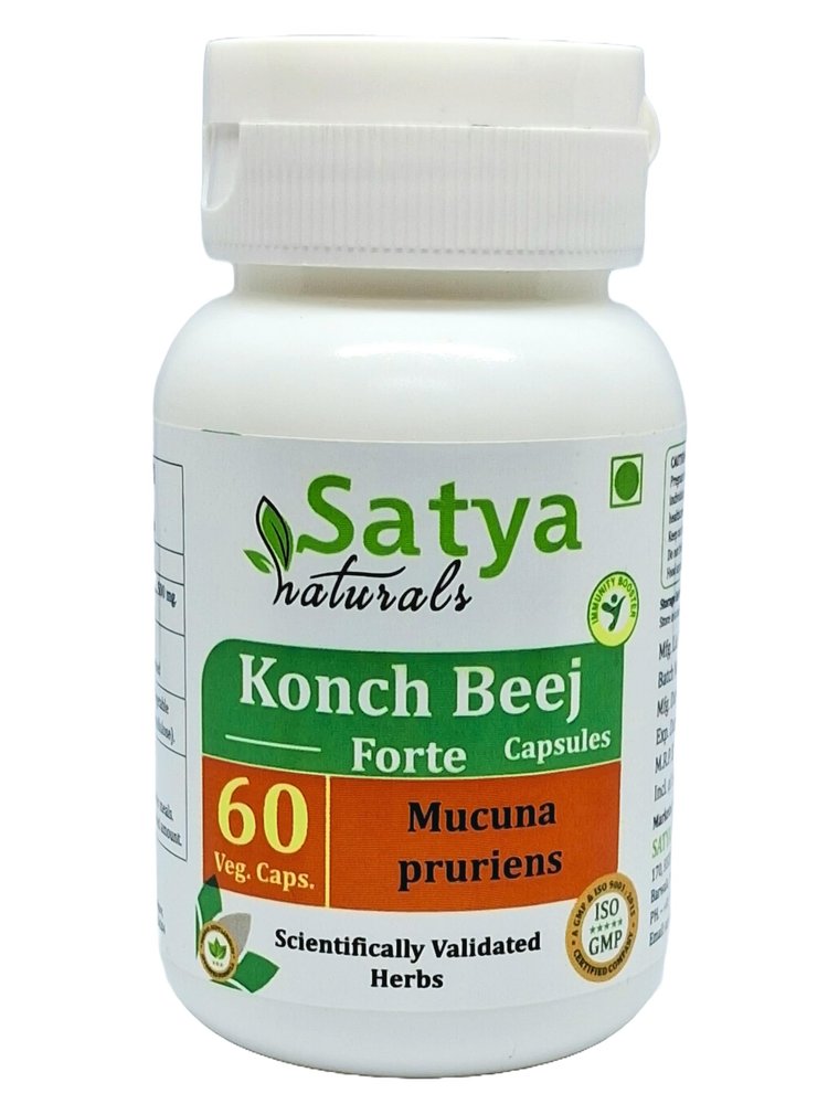 Satya Naturals Konch Beej (Mucuna Pruriens) Extract Capsules | 100% Herbal & High Potency | 500 mg. | Supports Strength, Stamina & Vitality | Pack of 60 Veg. Capsules