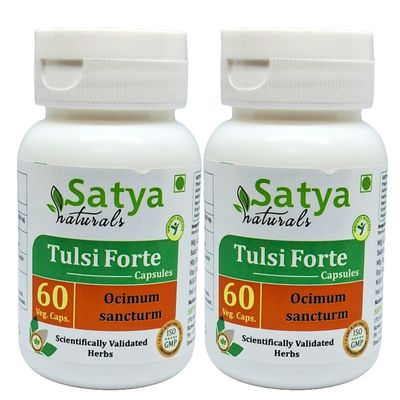 Satya Naturals Ocimum Sanctum (Tulsi, Basil) Extract Capsules | Highest Potency, 100% Herbal Product | Pack of 60 X 500 mg. Veg. Capsules (Pack of 2 Bottles)