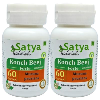 Satya Naturals Konch Beej (Mucuna Pruriens) Extract Capsules | 100% Herbal & High Potency | 500 mg. | Supports Strength, Stamina & Vitality | Pack of 2 x 60 Veg. Capsules