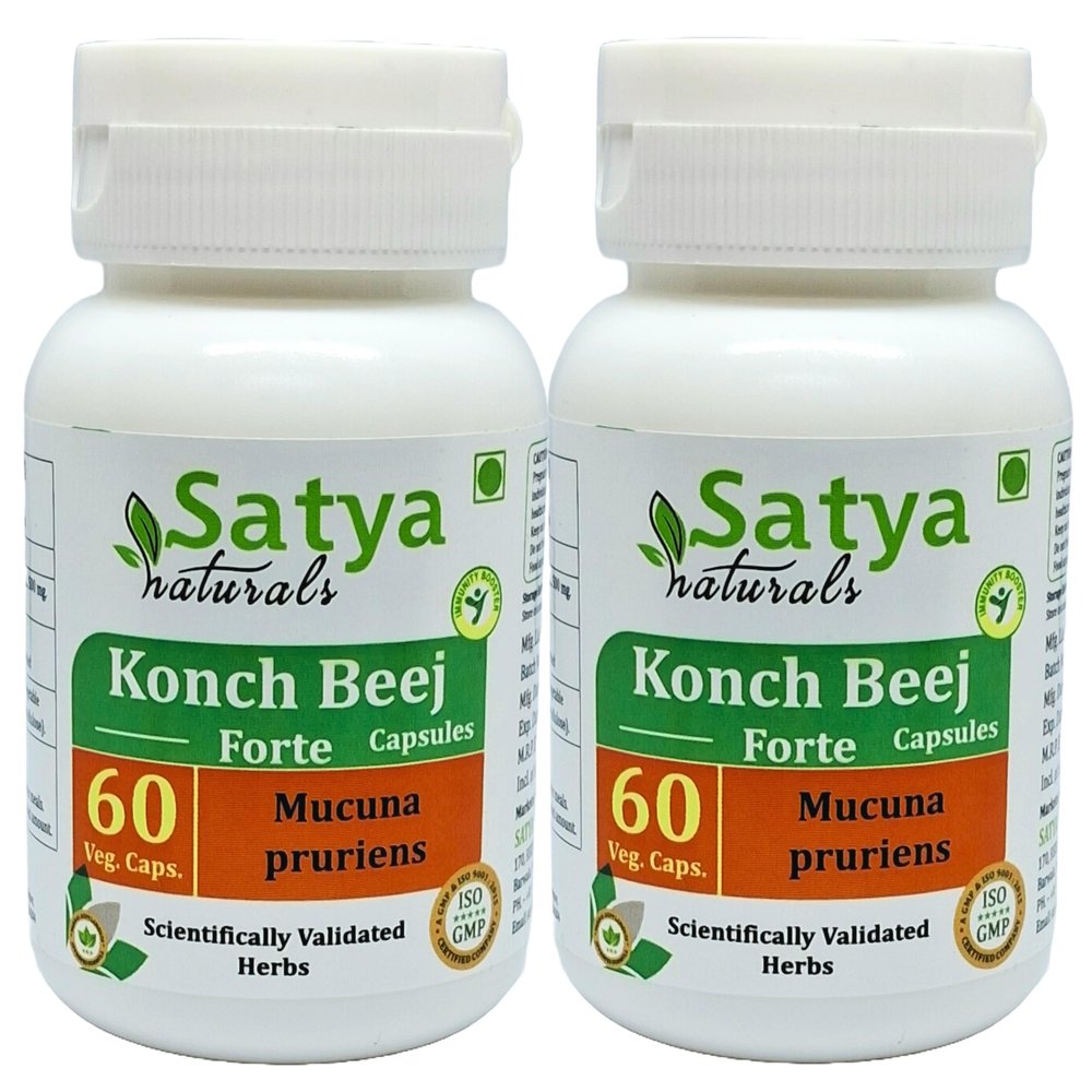 Satya Naturals Konch Beej (Mucuna Pruriens) Extract Capsules | 100% Herbal & High Potency | 500 mg. | Supports Strength, Stamina & Vitality | Pack of 2 x 60 Veg. Capsules
