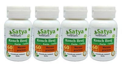 Satya Naturals Konch Beej (Mucuna Pruriens) Extract Capsules | 100% Herbal & High Potency | 500 mg. | Supports Strength, Stamina & Vitality | Pack of 4 x 60 Veg. Capsules