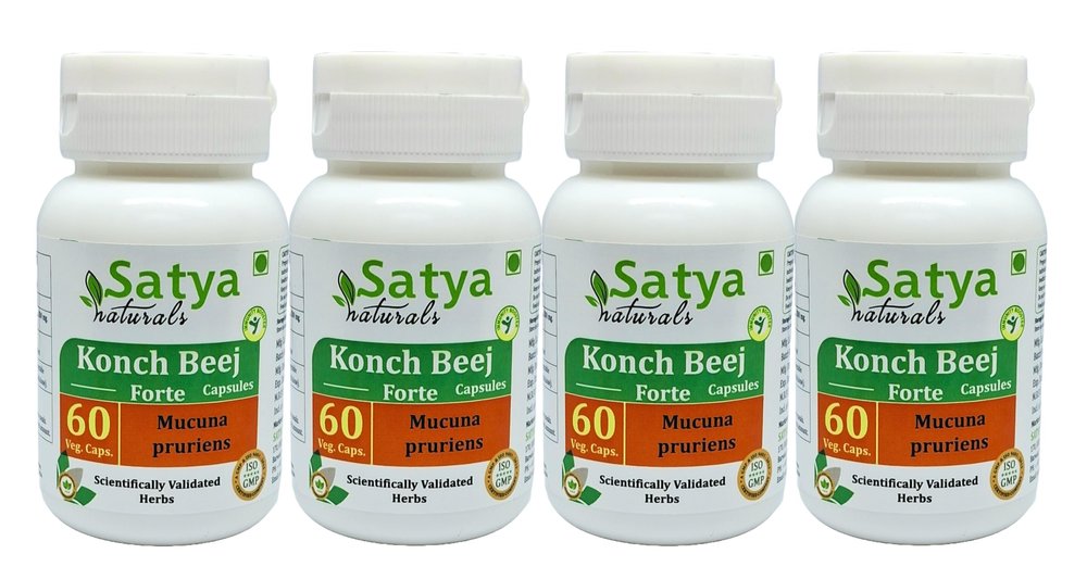 Satya Naturals Konch Beej (Mucuna Pruriens) Extract Capsules | 100% Herbal & High Potency | 500 mg. | Supports Strength, Stamina & Vitality | Pack of 4 x 60 Veg. Capsules