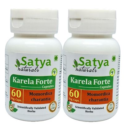 Satya Naturals Momordica Charantia (Karela, Bitter Melon) Extract Capsules | Highest Potency, 100% Herbal Product | Pack of 60 X 500 mg. Veg. Capsules (Pack of 2 Bottles)
