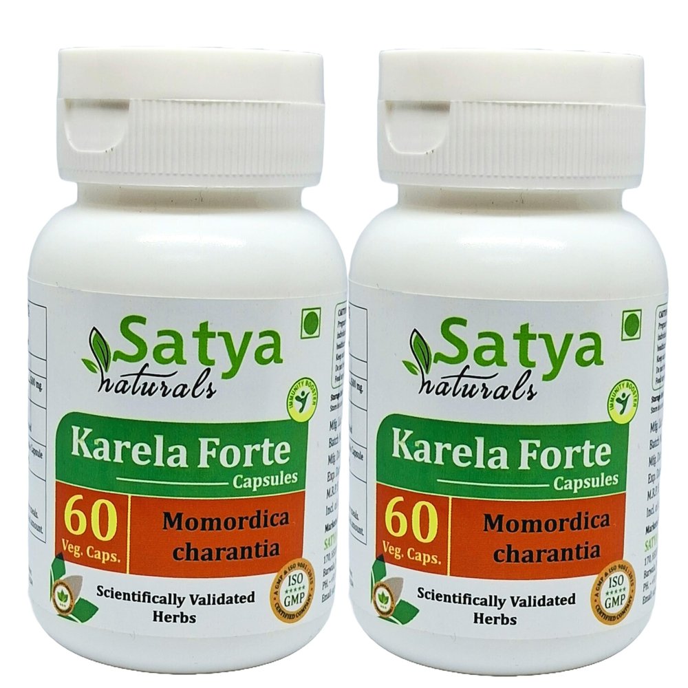 Satya Naturals Momordica Charantia (Karela, Bitter Melon) Extract Capsules | Highest Potency, 100% Herbal Product | Pack of 60 X 500 mg. Veg. Capsules (Pack of 2 Bottles)