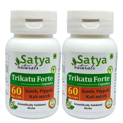 Satya Naturals Trikatu (Pippali (Piper Longum), Kali Mirch (Piper Nigrum), Sonth (Zingiber Officinale) Extract Capsules | Highest Potency, 100 % Herbal Product | Pack of 60 X 500 mg. Veg. Capsules (Pack of 2 Bottles)