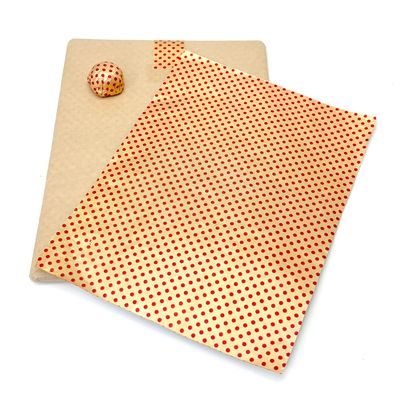 Esslly Gold and Red Polka Dots Aluminium Foil Chocolate Wrappers | Luxurious 7x10 Inch Sheets | Pack of 200 | Elevate Your Chocolates with Elegant Wrapping