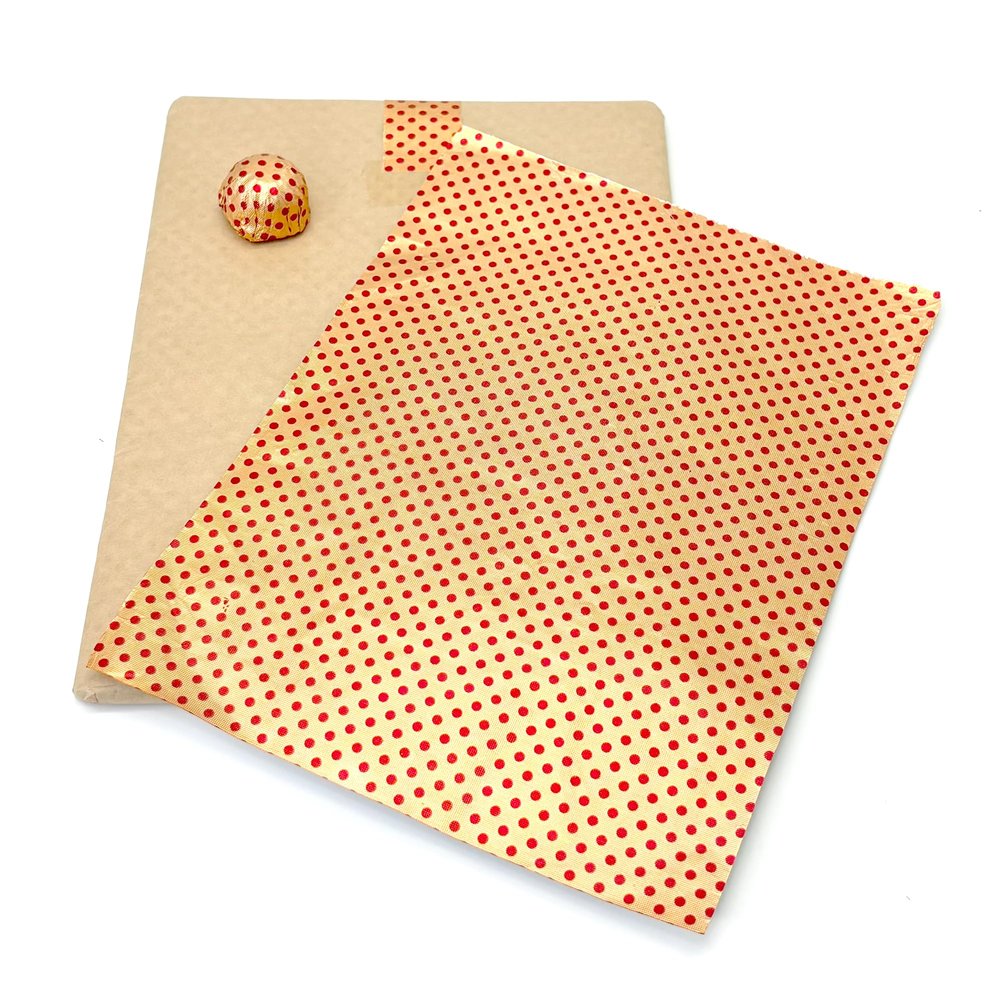 Esslly Gold and Red Polka Dots Aluminium Foil Chocolate Wrappers | Luxurious 7x10 Inch Sheets | Pack of 200 | Elevate Your Chocolates with Elegant Wrapping