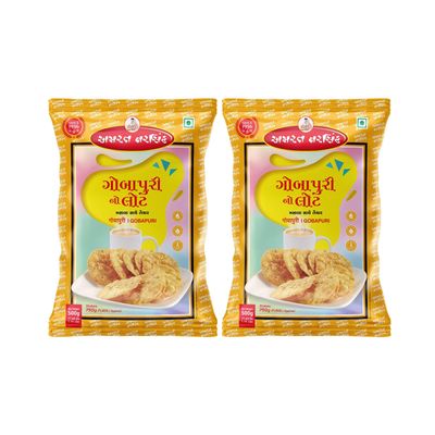 AMRAT NARSIH Gujarati Namkeen Gobapuri - 500 Grams | Crispy Black Pepper & Cumin Puri, Surti Style Snack | Makes 750g Puris approx (Pack Of 2)