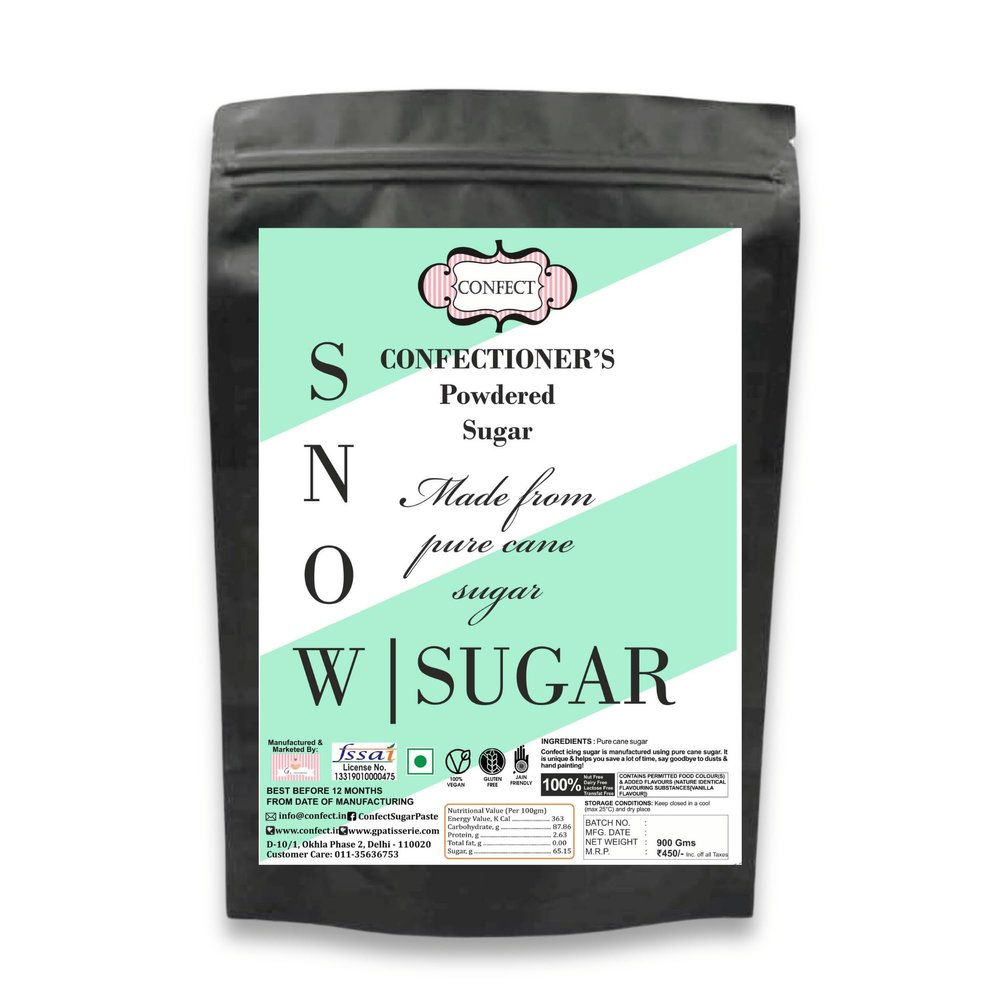 Confect Snow Sugar | Non-Melting Dusting Sugar for Cakes, Donuts, Cookies & Desserts | Ideal for Decoration & Garnishing | 100% Vegetarian & Moisture-Resistant- 900 Gms