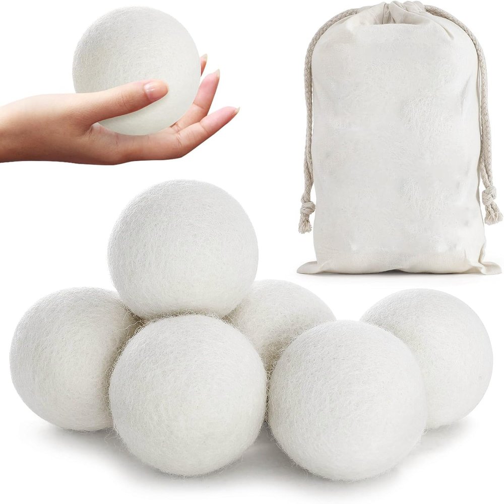 HUNCHA Wool Dryer Balls, Natural Fabric Softener, Reusable, Reduces Clothing Wrinkles and Saves Drying Time, Alternative to PVC Balls, Dryer Sheets & Liquid Softener, Lint Free, White, Pack of 8