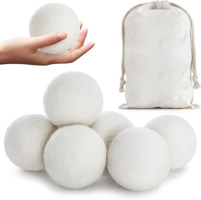 HUNCHA Wool Dryer Balls, Natural Fabric Softener, Reusable, Reduces Clothing Wrinkles and Saves Drying Time, Alternative to PVC Balls, Dryer Sheets & Liquid Softener, Lint Free, White, Pack of 2
