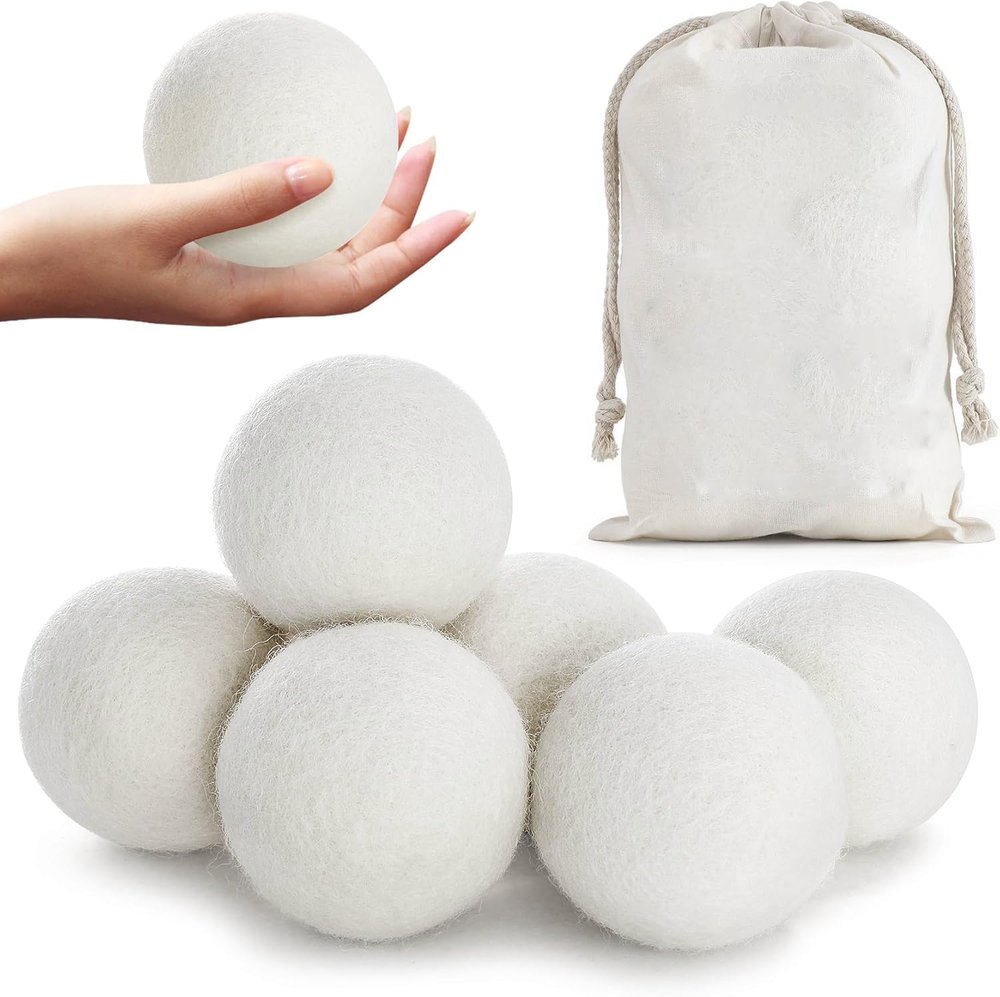HUNCHA Wool Dryer Balls, Natural Fabric Softener, Reusable, Reduces Clothing Wrinkles and Saves Drying Time, Alternative to PVC Balls, Dryer Sheets & Liquid Softener, Lint Free, White, Pack of 2