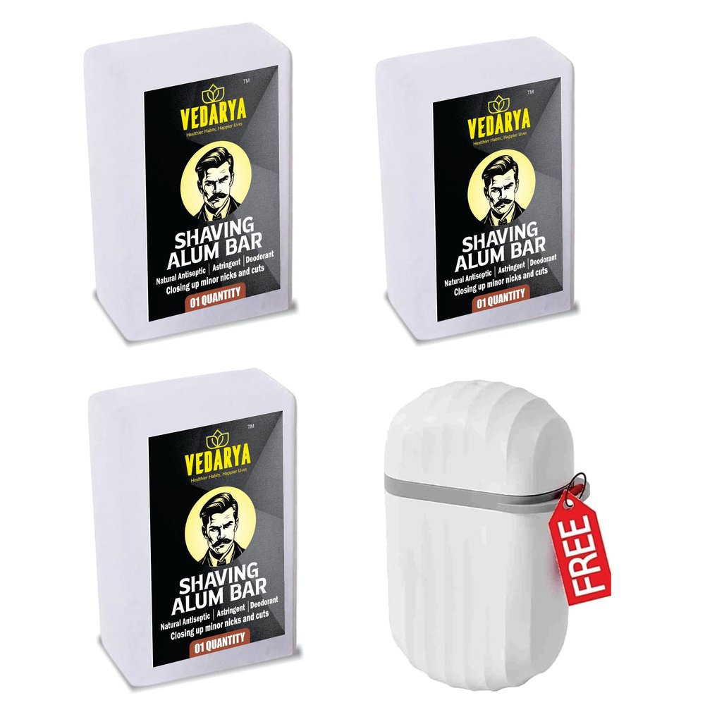 Vedarya Natural Alum Bar with a Travel Case | Alum Block | Fitkari Stone Bar | Phitkari Alum Stone for Aftershave. Razor Burn Relief, Sweat Control , Skin Soothing, Skin Tightening, Water Purification, Underarm Deodrant| Long-Lasting Chemical-Free Tr