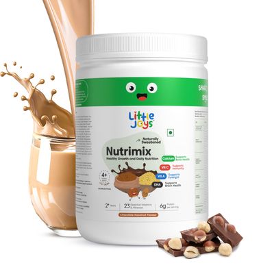 Little Joys Nutrimix 350g | 2-6 Years | No Refined Sugar | with 24 essential Vitamins & minerals | 6g protein per serving | Supports Healthy Growth & Boosts Immunity | With Ragi, Bajra, Almonds & Oats | Hazelnut Chocolate Flavour