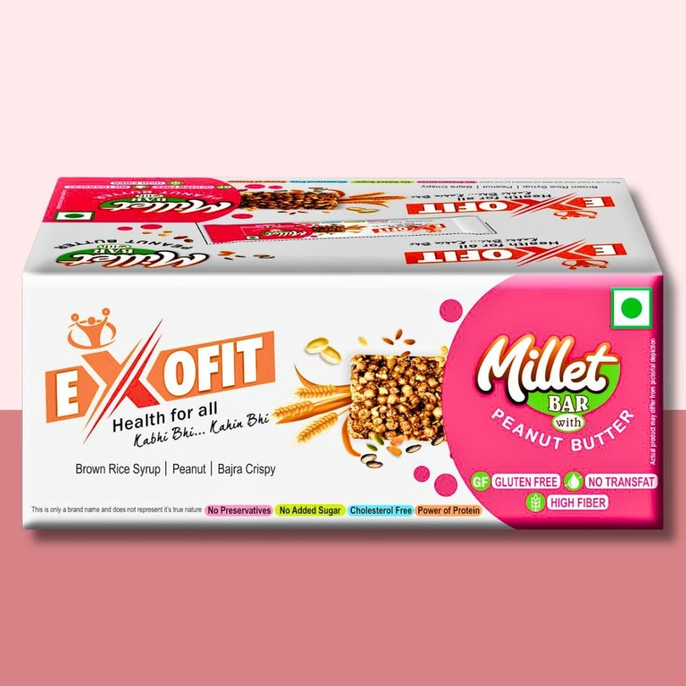 Exofit Millet Bar with Peanut Butter, 38% Millets, No Added Sugar, 6.13% Protein, Gluten-Free, 35g each bar (Pack of 6 bars, 35g x 6) 210g