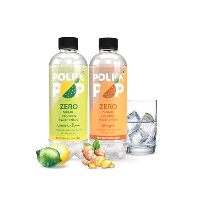 POLKA POP - Flavoured Sparkling (Fizzy) Water | Lemon Lime & Ginger | Pack of 24 (300 ml Each) | 100% Natural Flavour | Zero Sugar & Zero Calories | No Aspartame or Stevia
