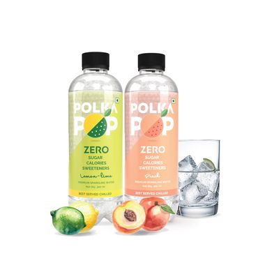 POLKA POP - Flavoured Sparkling (Fizzy) Water | Lemon Lime & Peach | Pack of 24 (300 ml Each) | 100% Natural Flavour | Zero Sugar & Zero Calories | No Aspartame or Stevia