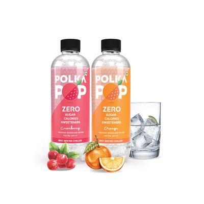 POLKA POP - Flavoured Sparkling (Fizzy) Water | Cranberry & Orange | Pack of 24 (300 ml Each) | 100% Natural Flavour | Zero Sugar & Zero Calories | No Aspartame or Stevia