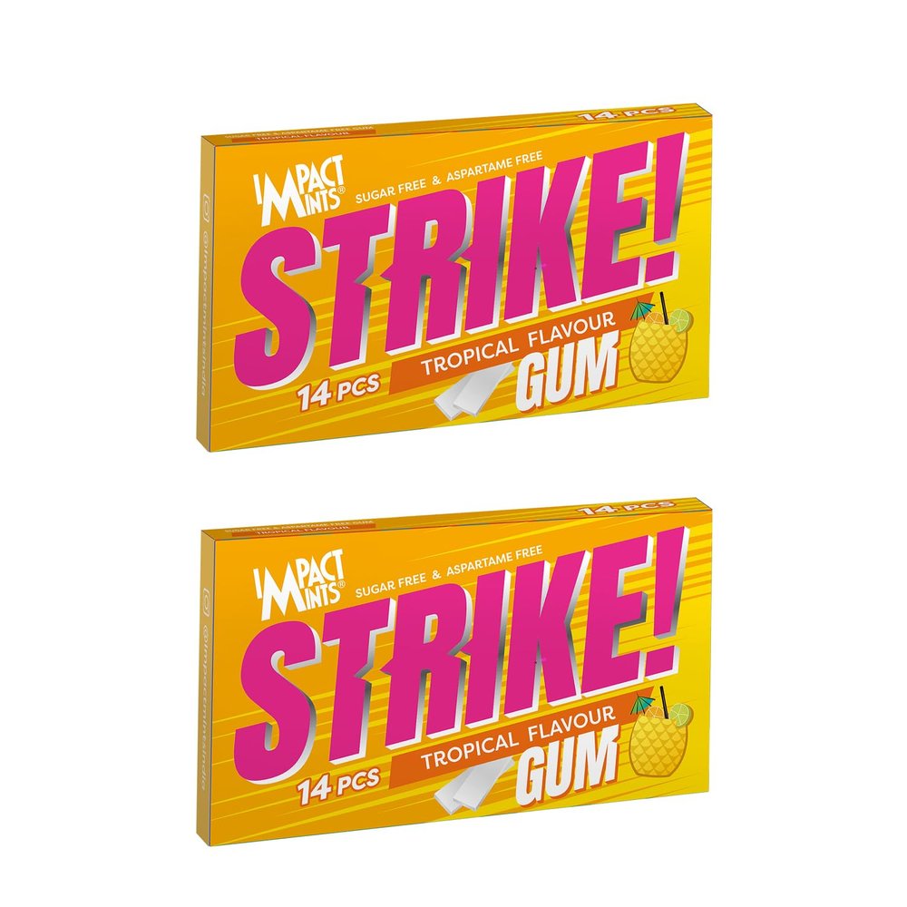 IMPACT MINTS Strike Sugar Free&Aspartame Free Chewing Gum,29G,Tropical Flavour,Pack Of 2