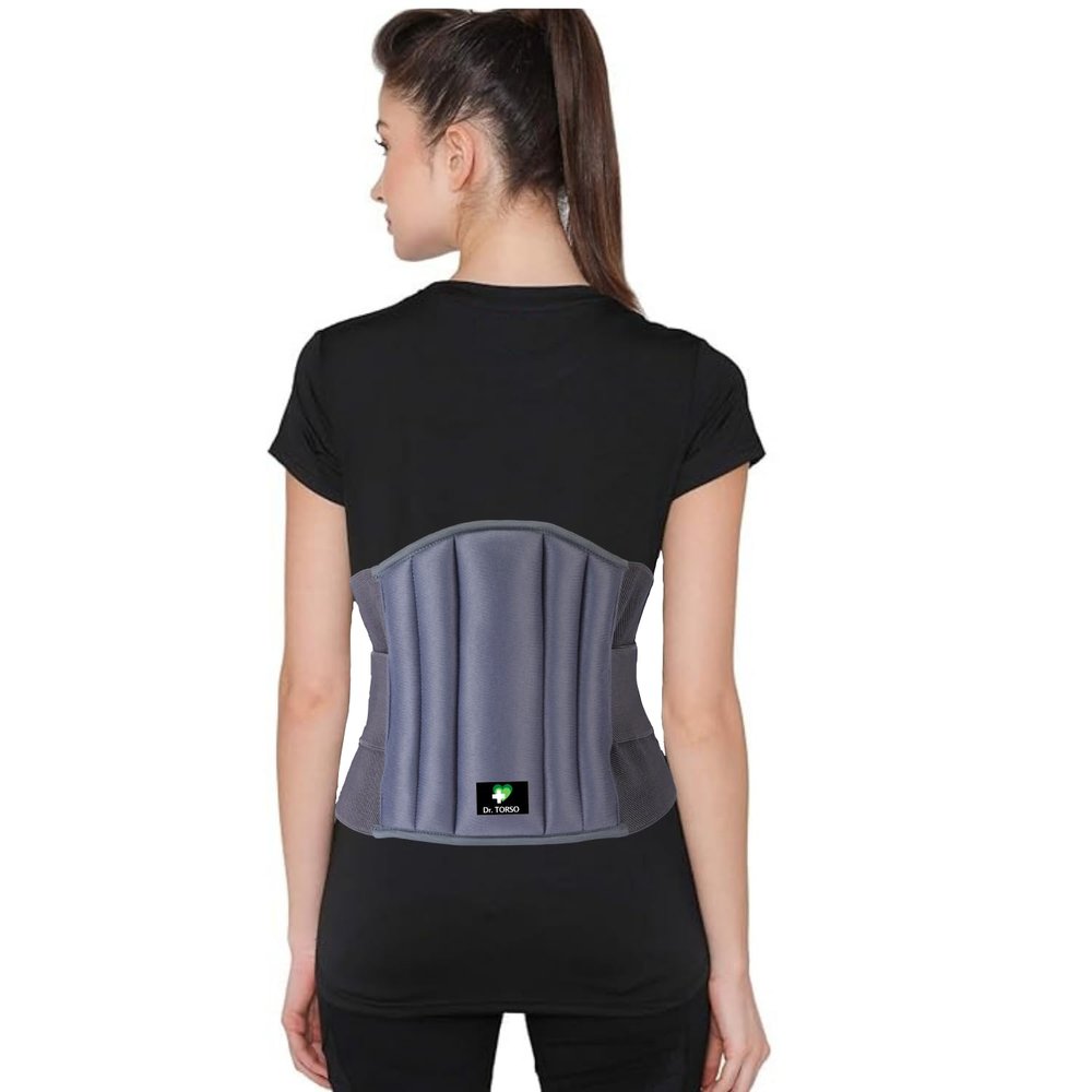 Dr. TORSO Grey Lumbo Sacral Belt with Dual Strapping | Back Support for Lumbar Spine, Support Belt for Pain Relief, Back Brace for Men/Women, Old people (S)