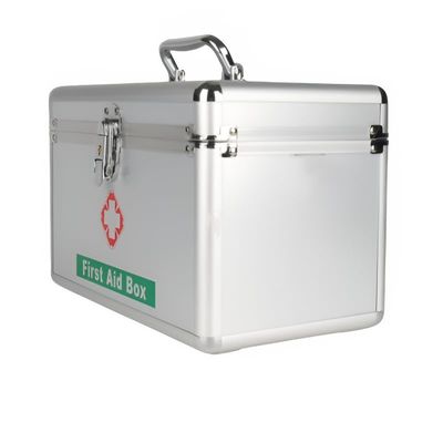 Alokrupswam Silver First Aid Box with Aluminium and Steel Protector Corners | Durable Medical Storage Case for Home, Office, and Travel, Heavy-Duty Corner Protectors, Secure Kit Home Workplace.
