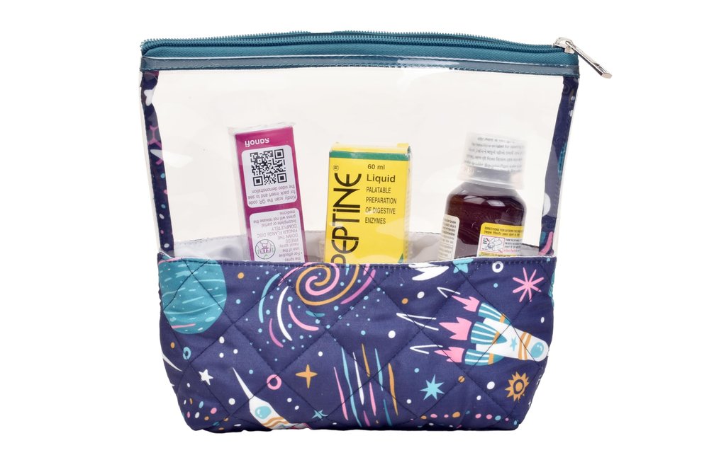 Playful Plunge Medicine Kit | Multipurpose All-in-One Compact, Foldable, Durable, Lightweight, Waterproof, Bag | Travel Friendly Pouch | Ideal for Stationary, Diaper, Medicines (Outer Space Print)