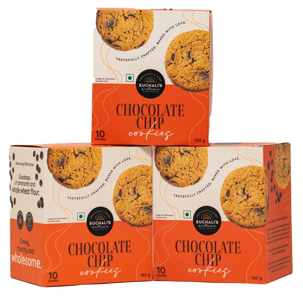 Blue Tokai Coffee Roasters Suchali's Artisan Bakehouse Chocolate Chip Cookies|10 Cookies In Each Pack|Zero Maida & Healthy Nutritious|(16G X 10)|Pack Of 3,480 Grams