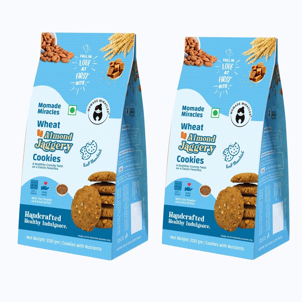 Momade Miracles Wheat Almond Jaggery Cookies | Tea Time Snack | With Wheat Flour & Butter | Guilt Free Biscuit | Cookies For Gift |100% Egg-Free Biscuits | Traditional Taste, 200 gm each (Pack Of 2)