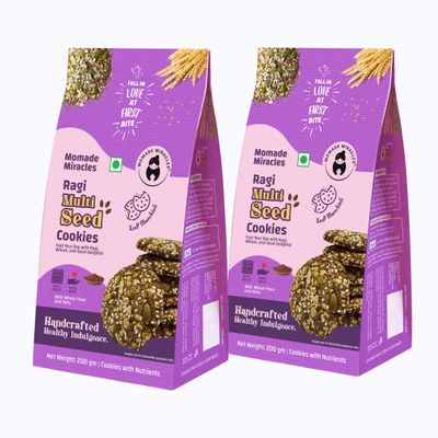 Momade Miracles Ragi Multiseed Cookies Family Pack (200gm x 2) - Pumpkin Seeds, Sunflower Seeds, Flax Seeds, Sesame Seeds, Chia Seeds | Healthy Butter Cookies for Kids, Adults | Handpicked Premium Ingredients | Zero Palm Oil | Zero Preservatives | Ze