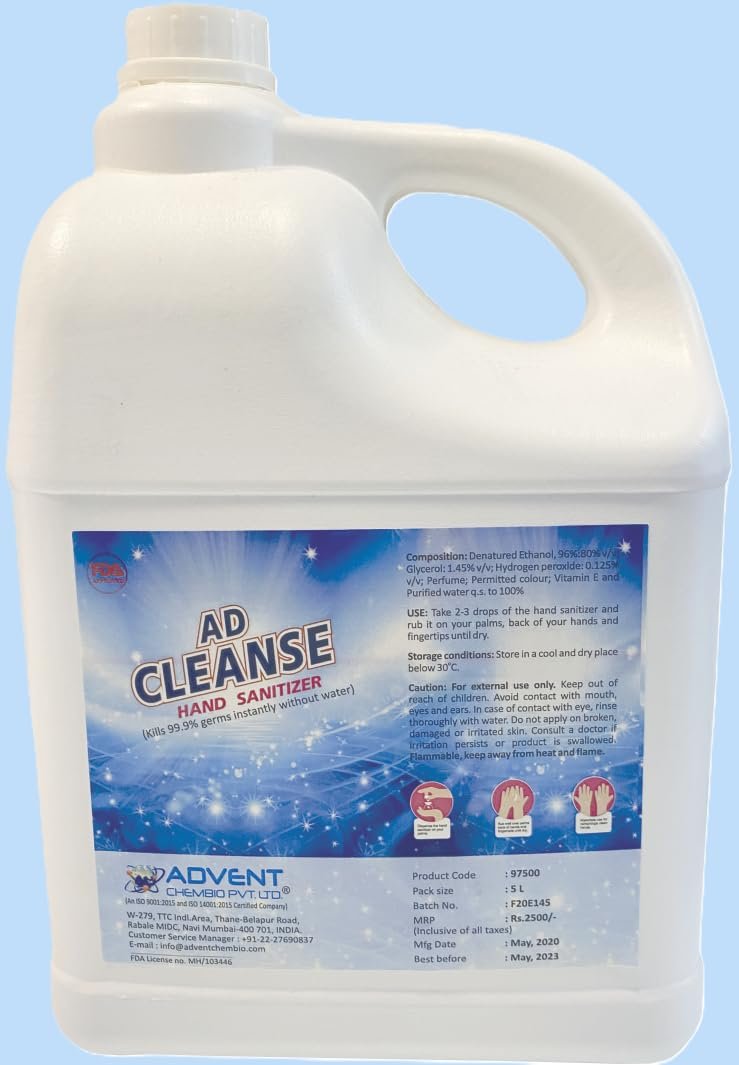 AD Cleanse Sanitiser 5L | Large refill pack, suitable for gyms, offices, classes, events | FDA Approved | WHO recommended formulation