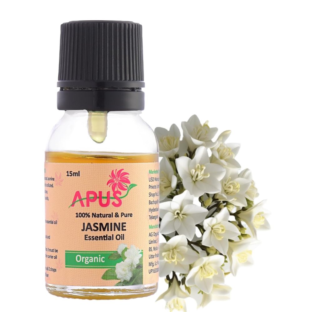 APUS Jasmine Essential Oil 15ml | 100% Natural & Pure | Therapeutic Grade for Skin Care, Hair Growth, Aromatherapy, Relaxation, Stress Relief, Diffuser Fragrance | Undiluted, Organic, All Seasons