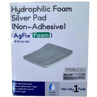 AgFix Form Hydrophilic Foam Silver Pad 10 x 10 cm | Antimicrobial Silver Wound Dressing | High Absorbency, Low Adherence Foam Pad for Ulcers, Burns & Complex Wounds (Pack of 1)