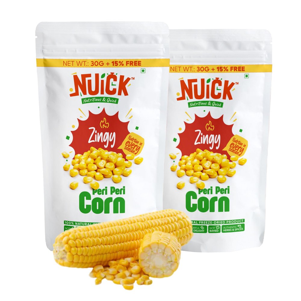NUICK Freeze Dried Peri Peri Corn | Pack of 2 | Not Baked, Not Fried, Not Frozen | Rich source of Protein and Fibre | Nutritious and Crunchy Snacks for Kids and Adults