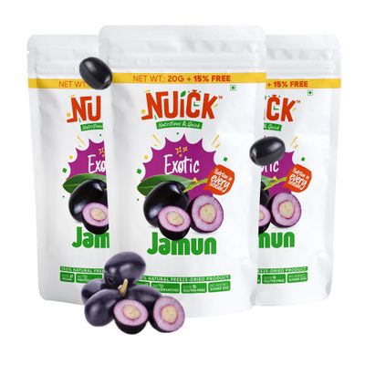 NUICK Freeze Dried Jamun | Pack of 3 | 100% Natural fruit, No Preservative, No Added Sugar, Not Frozen | Nutritious and Crunchy Snacks for Kids and Adults