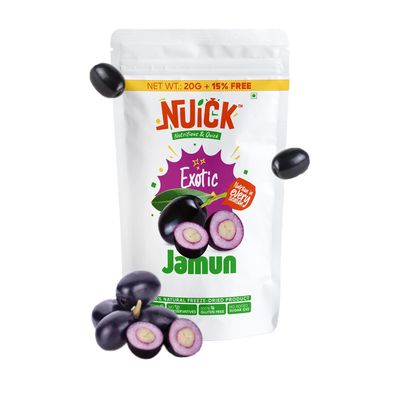 NUICK Freeze Dried Jamun | 23g Pouch | 100% Natural fruit, No Preservative, No Added Sugar, Not Frozen | Nutritious and Crunchy Snacks for Kids and Adults