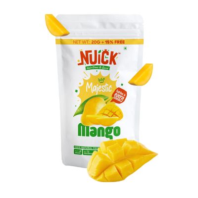 NUICK Freeze Dried Mango Chunks | 23g Pouch | 100% Natural fruit, No Preservative, No Added Sugar, Not Frozen | Nutritious and Crunchy Snacks for Kids and Adults