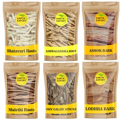 Kartik Export PCOS PCOD Ayurvedic Whole Herbs For Women. Relief From Delayed Irregular Periods & PCOS Symptoms. 6 Premium Herbs - 100 Gram Each