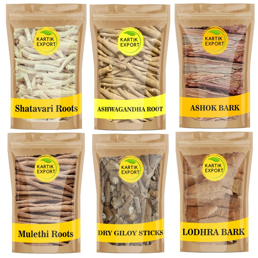 Kartik Export PCOS PCOD Ayurvedic Whole Herbs For Women. Relief From Delayed Irregular Periods & PCOS Symptoms. 6 Premium Herbs - 100 Gram Each