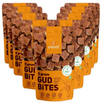 Gudworld Jaggery Cubes I 5 Gram Gud Bites I 2500 gm (Pack of 10 x 250 gm) I Sugarcane Jaggery I Bite Size Small Jaggery Cubes I Healthy Sugar Alternative I Natural Jaggery I Chemical Free Jaggery