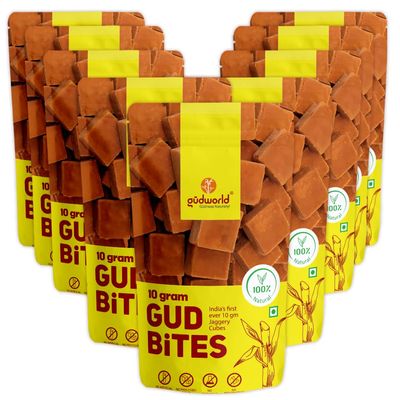 Gudworld 10g Gud Bites 2.5 Kg (250 gm x Pack of 10) | Jaggery Cubes | Small Bite Size Gud Cubes | Sugar Alternative | 100% Natural | Chemical Free