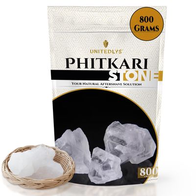Unitedlys Organic Phitkari Alum Stone for Face 800G | Fitkari Stone for Skin Tightening, Water Purification, Shaving & Teeth Care | Premium White Crystals Fitkiri Alum | Gentle & Effective