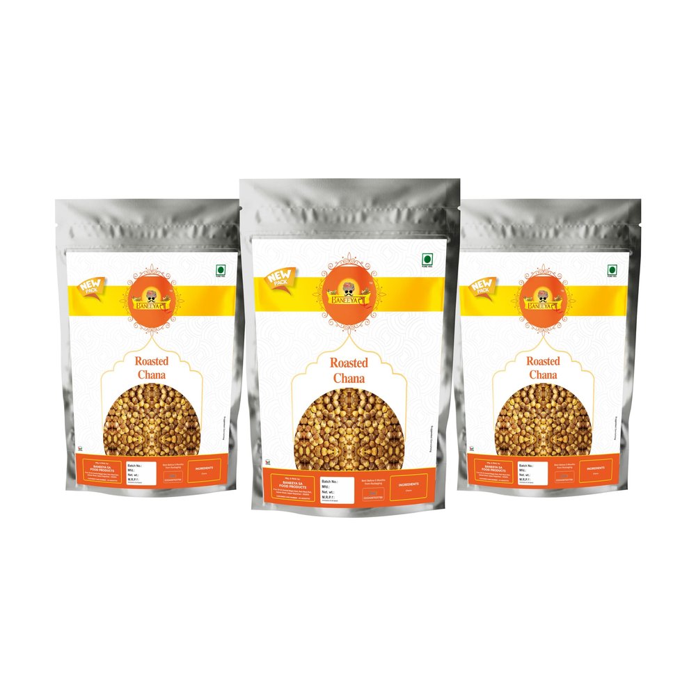 BANEEYA SA Marwar Roasted chana | Bengal Gram Chickpeas | Bhuna Chana | Roasted Black Gram | Roasted Chickpeas Snacks Without Salt Bhuna Chana With Skin-250 * 3Pack