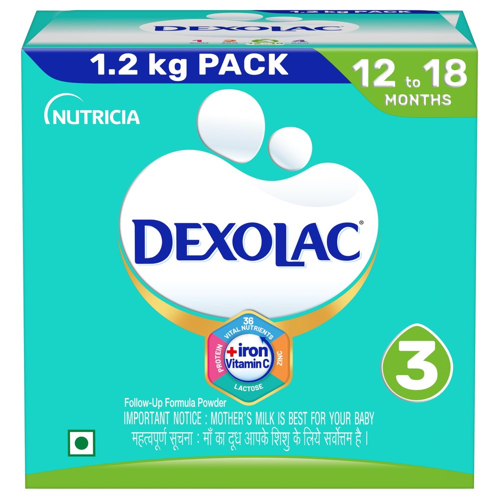 Dexolac Infant Formula Milk Powder for Babies - Stage 3 (12-18 Months) - with 36 Vital Nutrients - 1.2 kg - BIB Pack