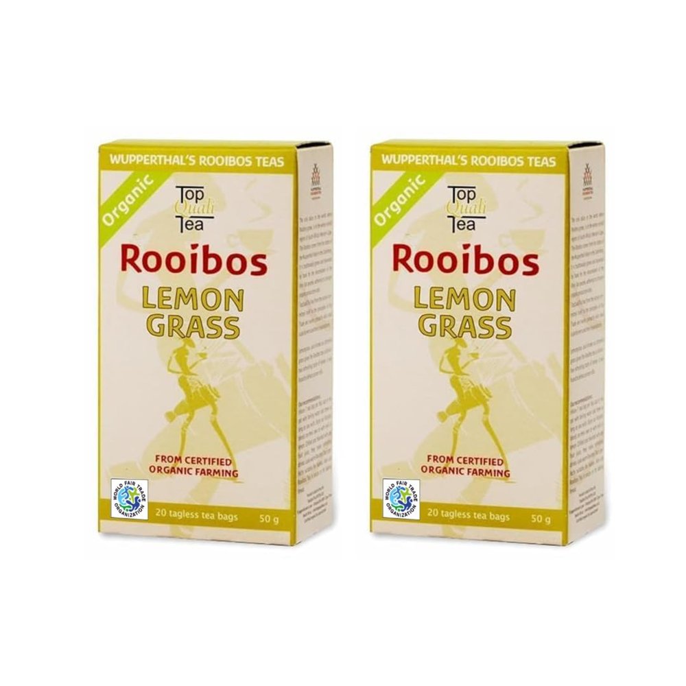 TopQualiTea South African Rooibos Lemon Grass Herbal Infusion | 40 Bags | 20 Bags X 2 Pack | Naturally Caffeine-Free | Rooibos Red Brew | Rich in Anti-Oxidants & Natural Herbal Beverage |