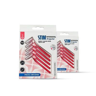 STIM Interdental Angular Brush for Narrow Gaps, Implants and Crowns | Deep Cleaning Between Teeth, Dentist Recommended, Made in India (Red, Pack of 2-20 Brushes)